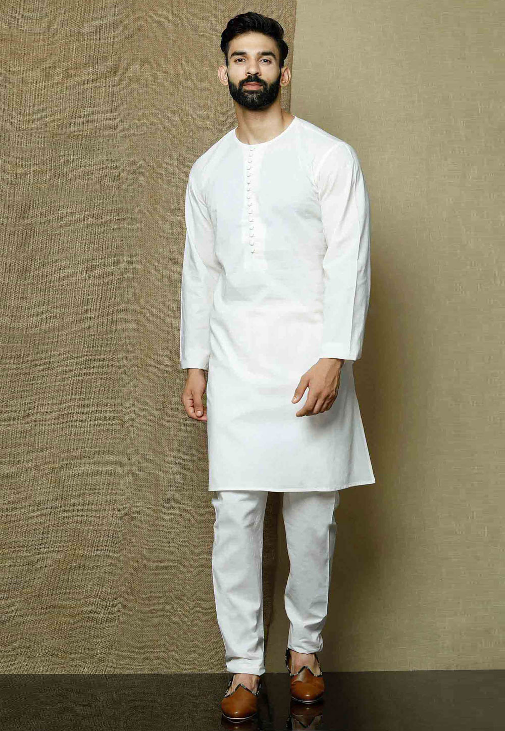 White Cotton Kurta Pajama 222636