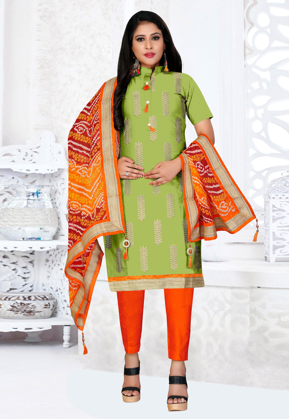 Green Cotton Pant Style Suit 222706