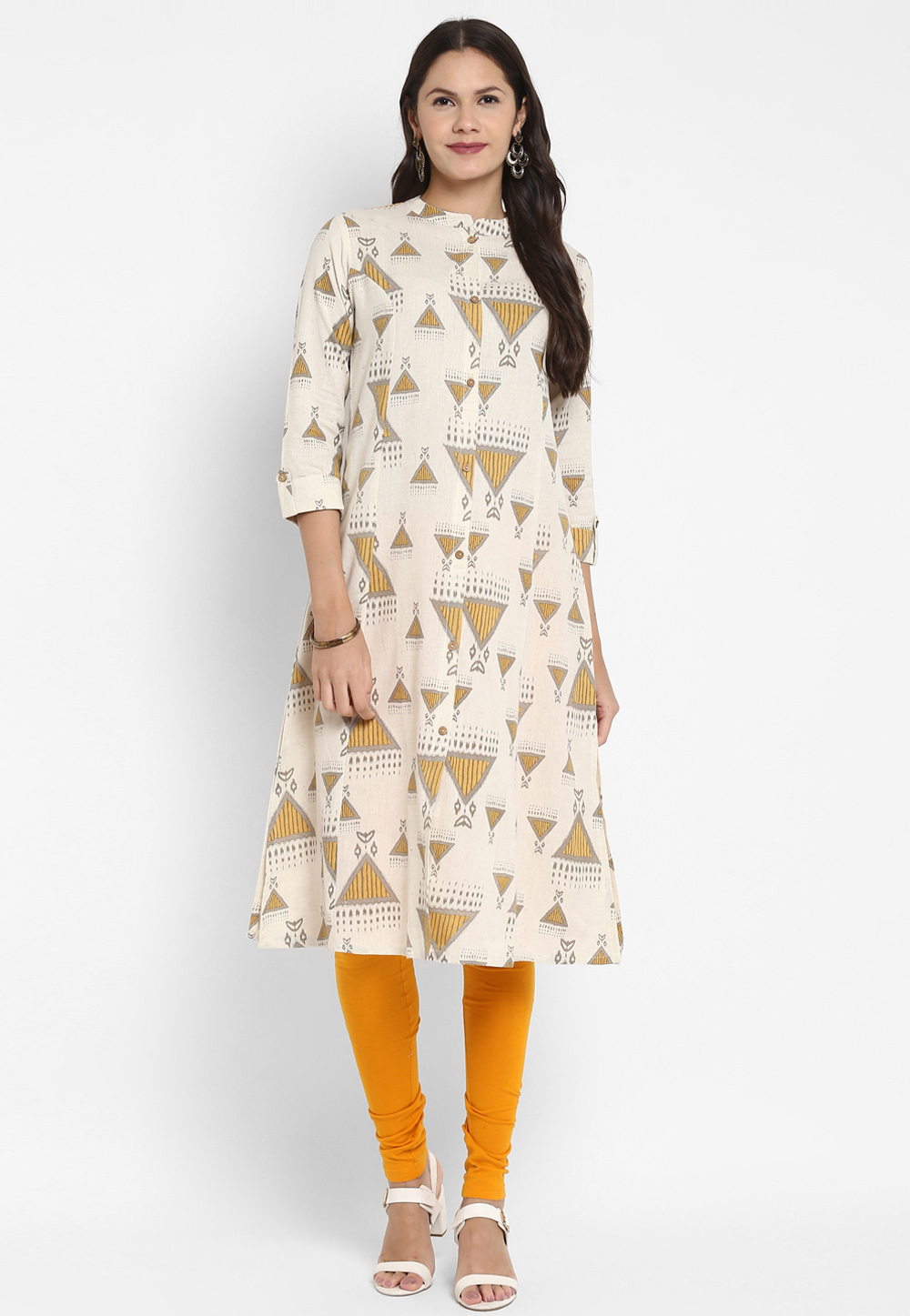Off White Cotton Printed Kurti 223957