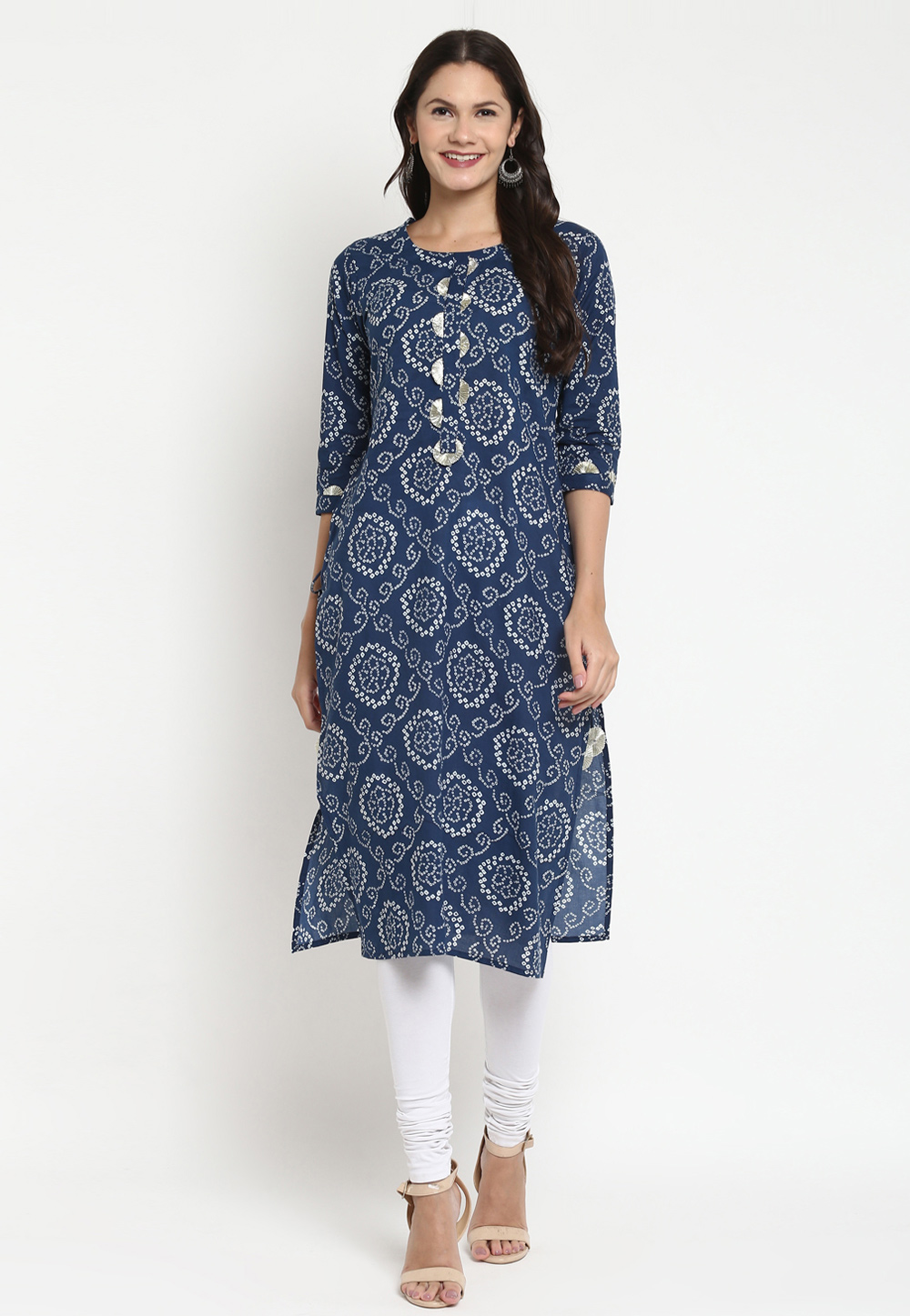 Navy Blue Cotton Printed Tunic 223958