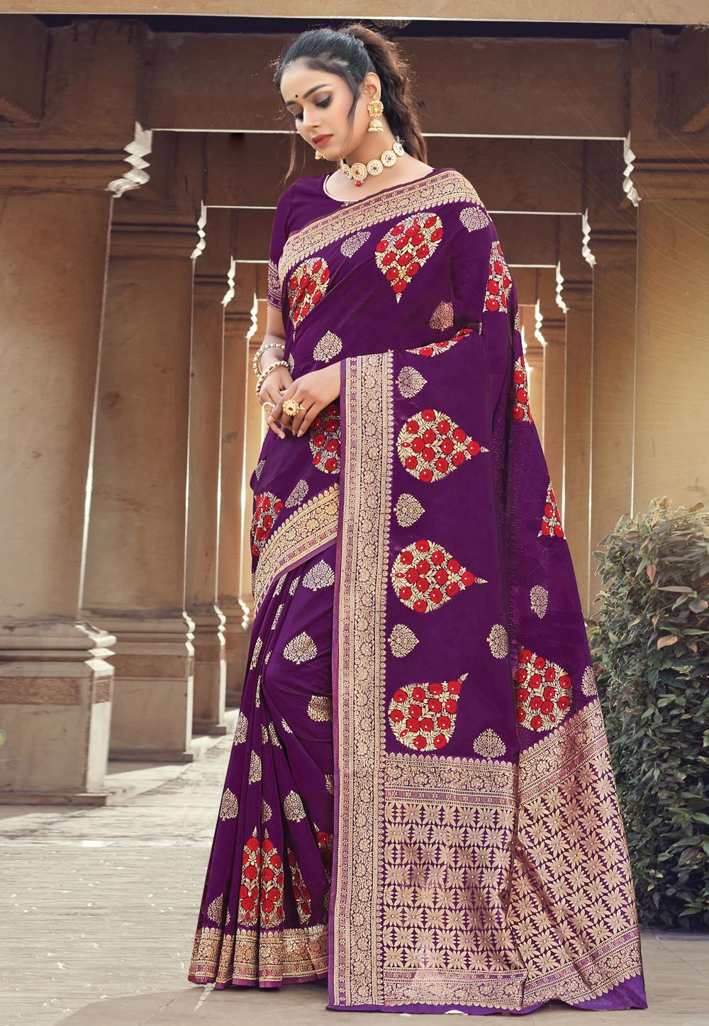 Violet Silk Saree With Blouse 224123
