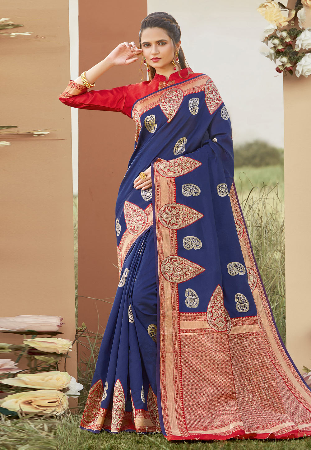 Navy Blue Silk Festival Wear Saree 224128