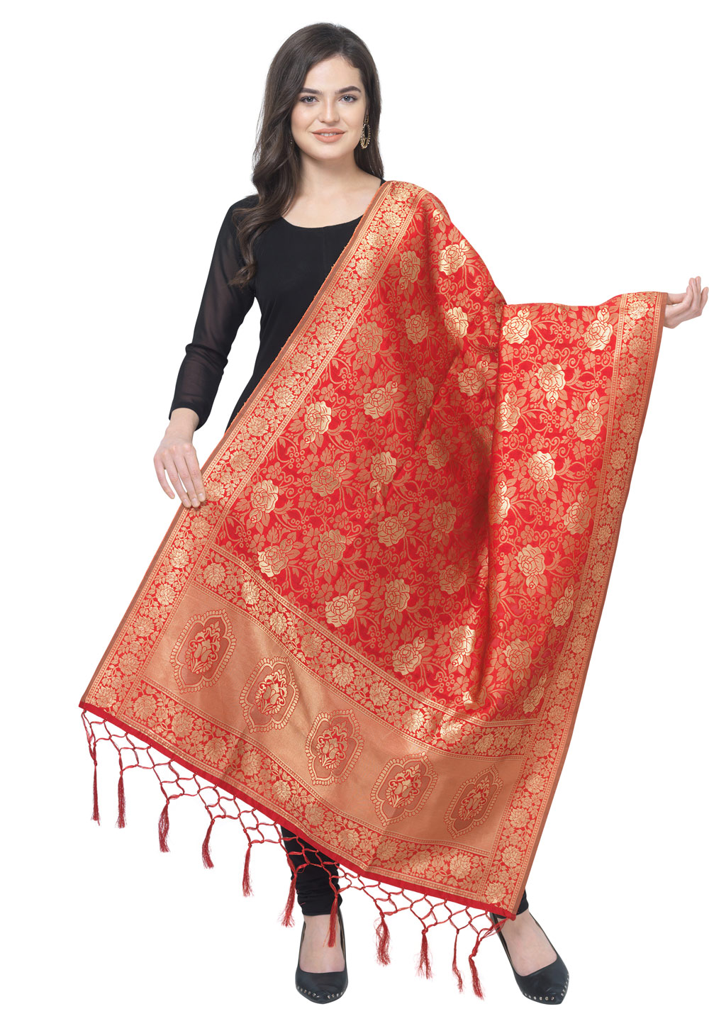 Red Jacquard Dupatta 224724