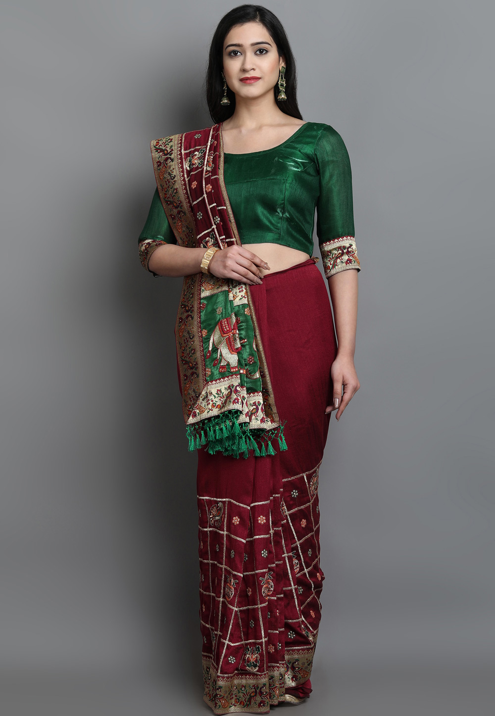 Maroon Silk Festival Wear Saree 227248