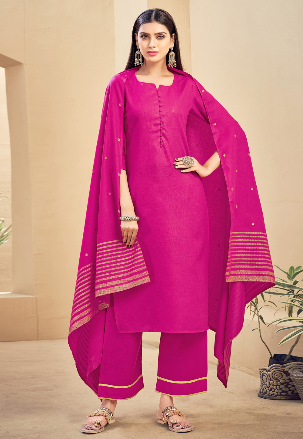 Pink Rayon Readymade Kameez With Palazzo 237848