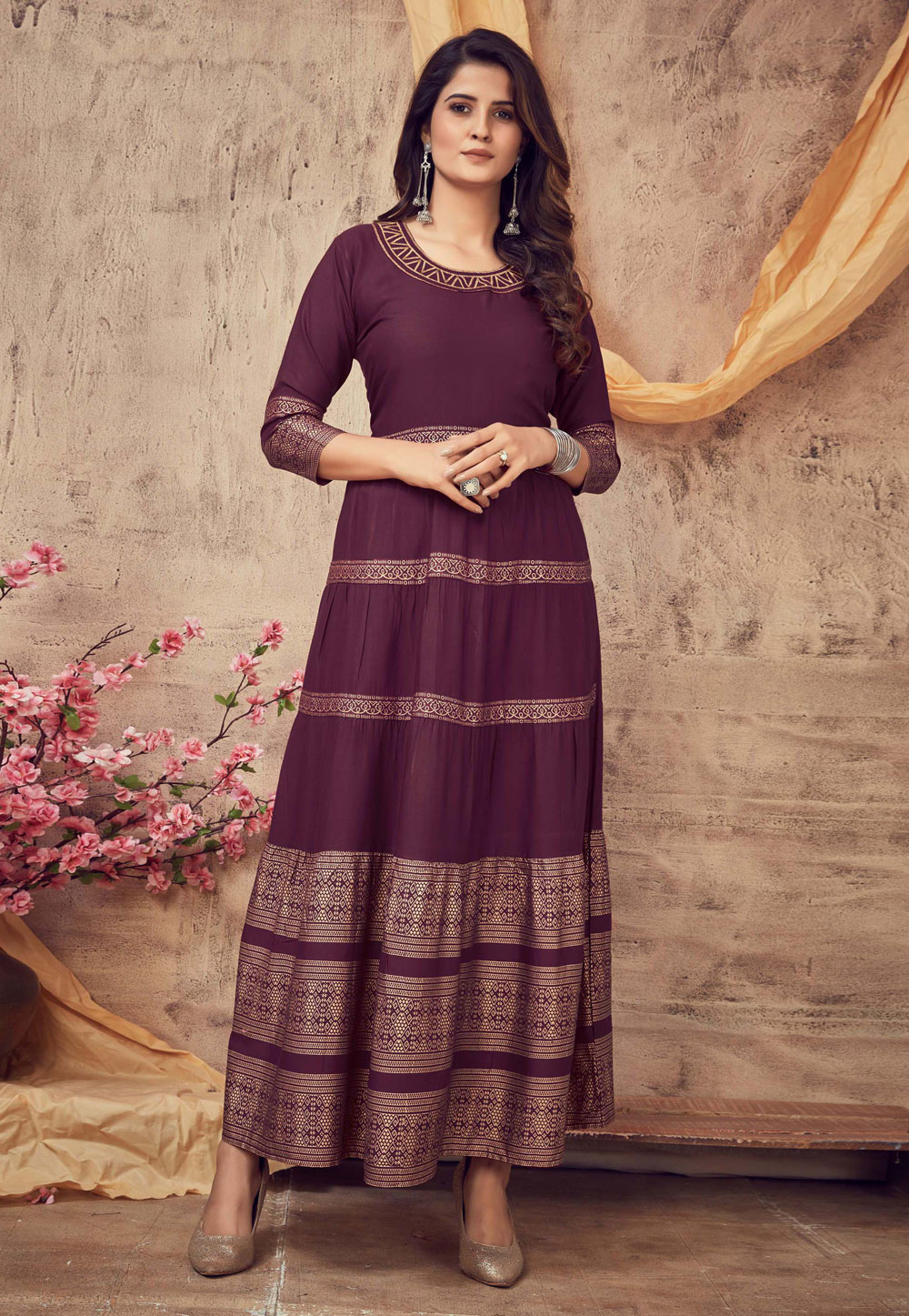 Wine Rayon Gown 237676