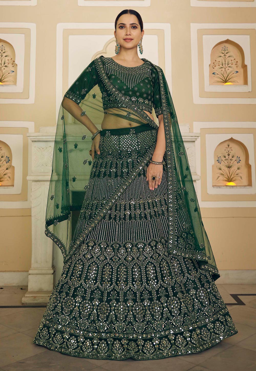 Green Soft Net Circular Lehenga Choli 240841