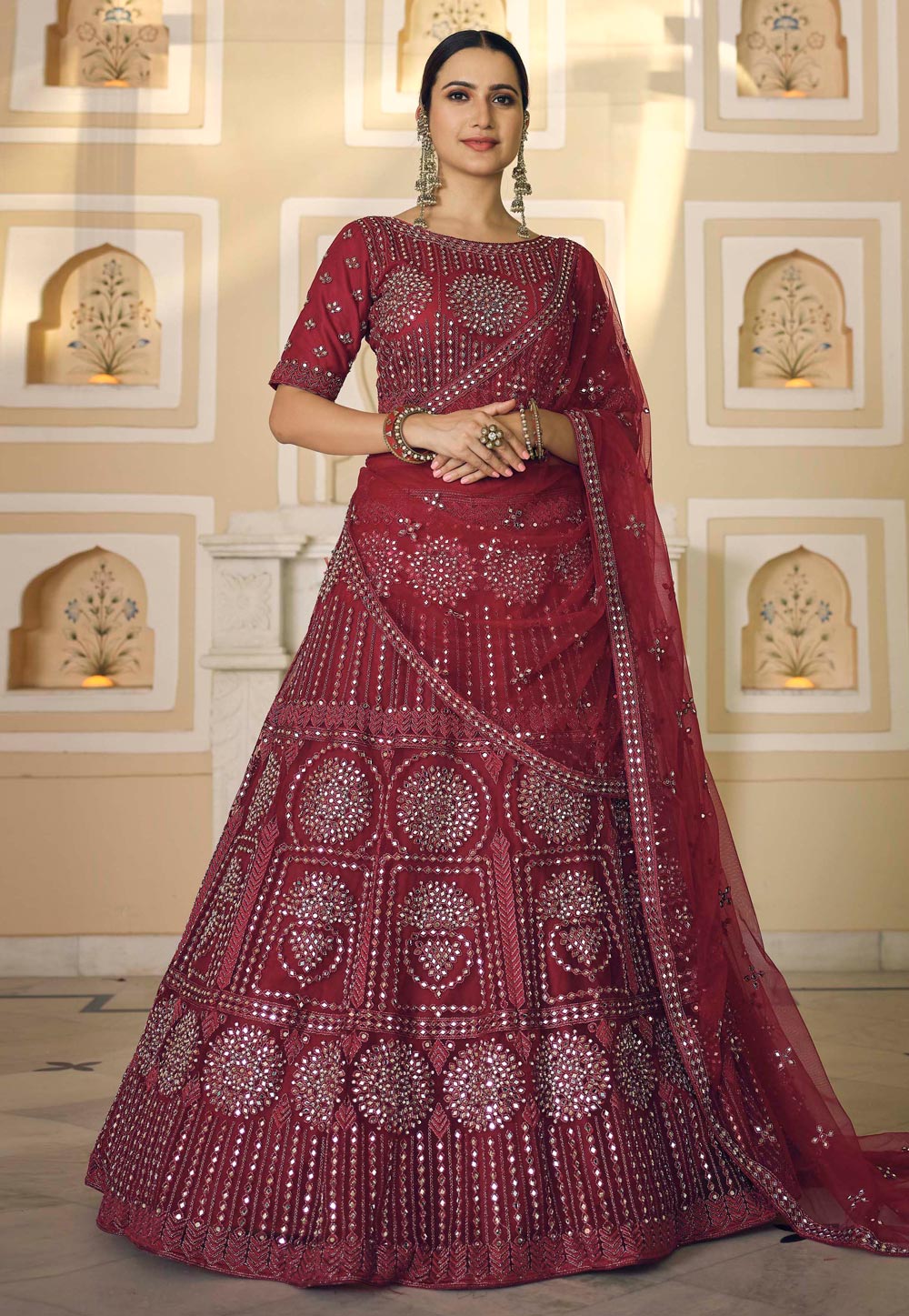 Maroon Soft Net Circular Lehenga Choli 240842