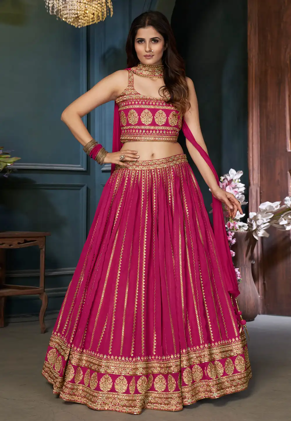 Magenta Readymade Georgette Circular Lehenga Choli 242074