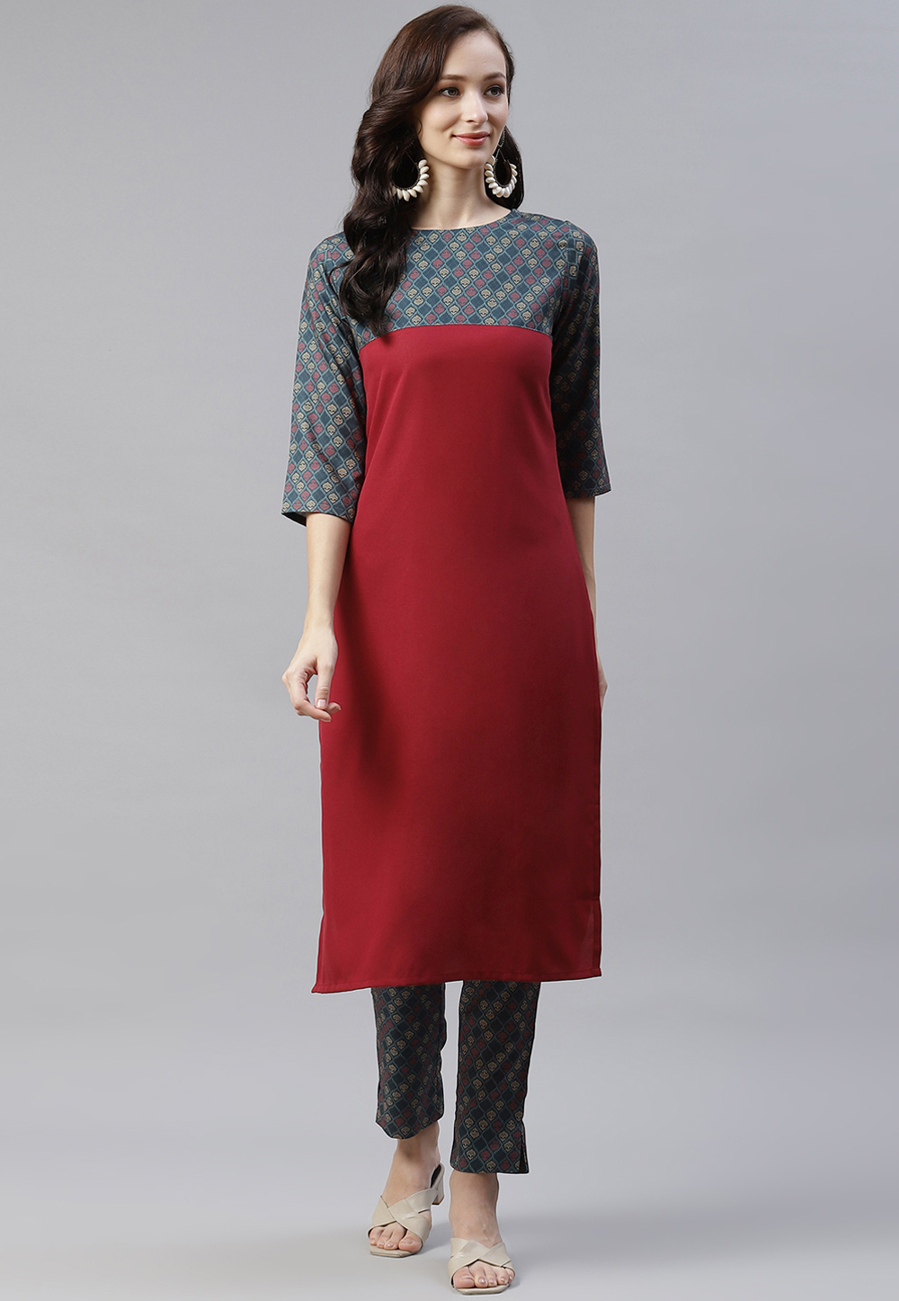 Maroon Rayon Printed Kurti 244576
