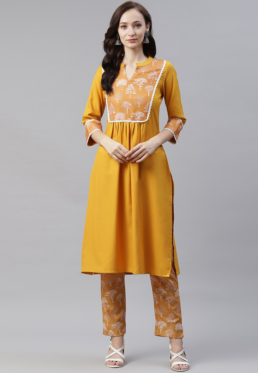 Mustard Rayon Printed Tunic 244577
