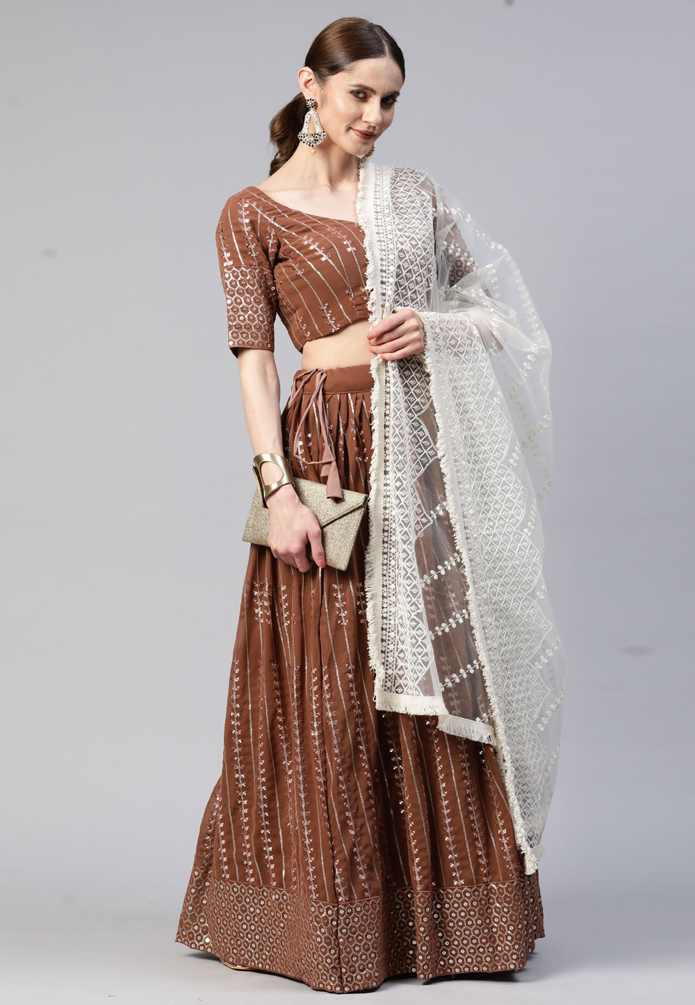 Brown Georgette A Line Lehenga Choli 260800