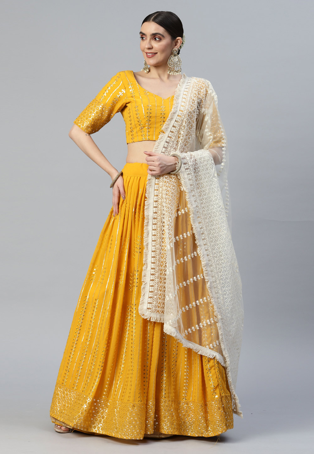 Yellow Georgette A Line Lehenga Choli 260801