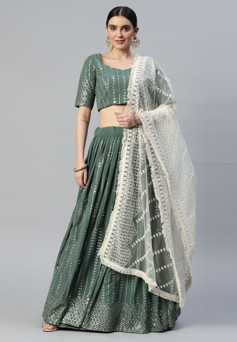 Sea Green Georgette A Line Lehenga Choli 260802