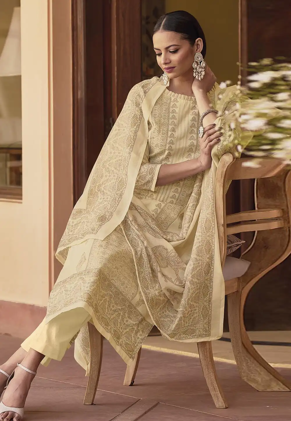 beige color pakistani dresses Embroidered Net Pakistani Suit in Beige