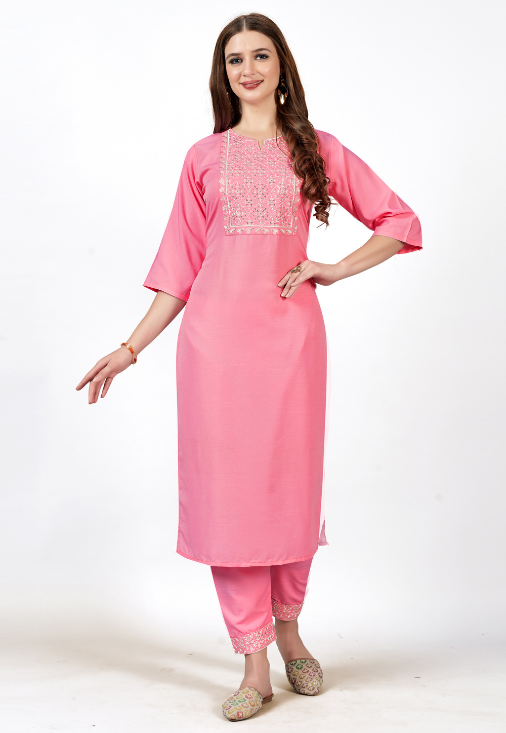 Pink Cotton Rayon Kurta Set With Pant 262223