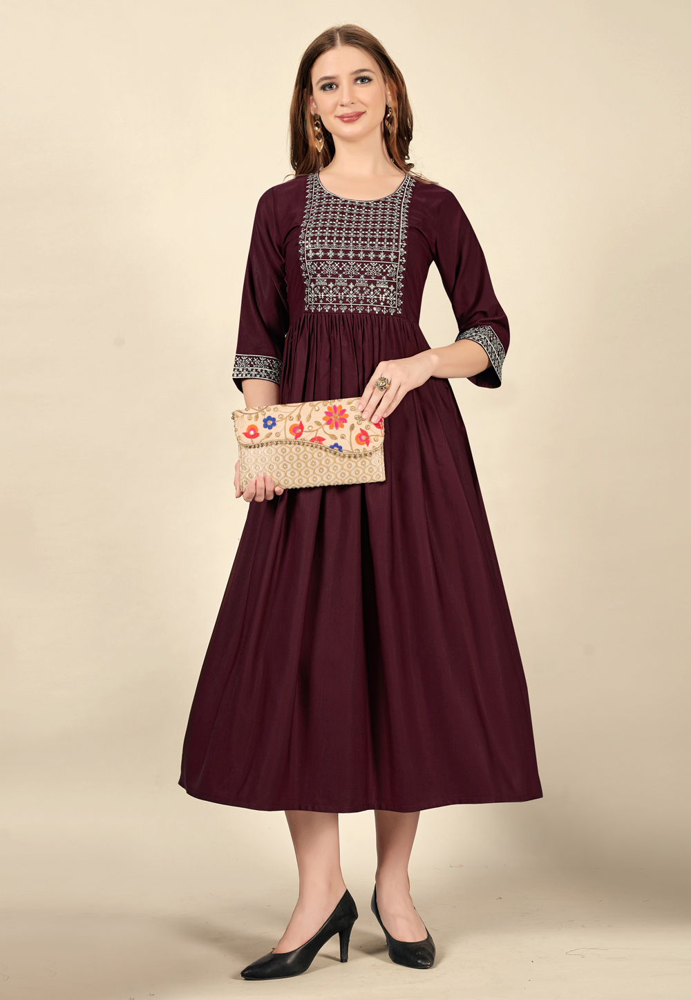 Wine Cotton Rayon Kurti 262600