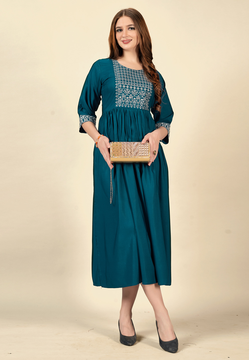Teal Cotton Rayon Kurti 262602