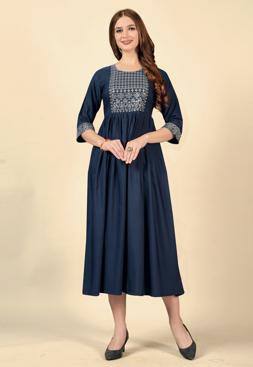Navy Blue Cotton Rayon Tunic 262603