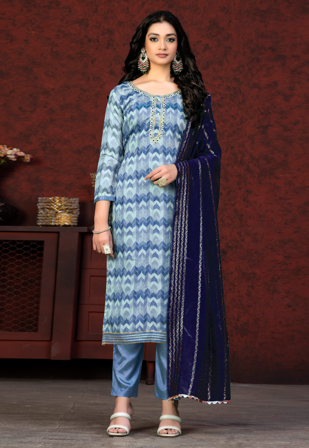 Blue Silk Pant Style Suit 263531