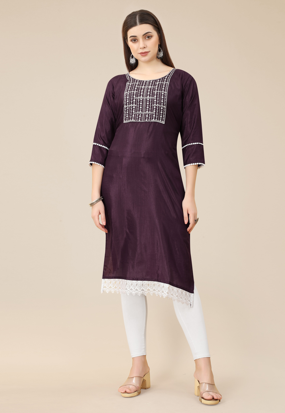 Wine Soft Silk Kurti 264431