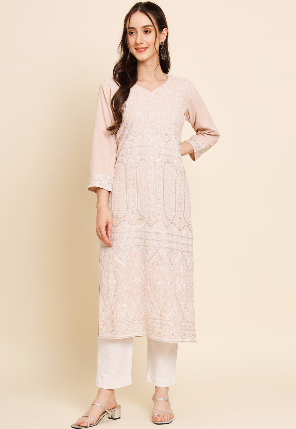 Peach Crepe Kurti 265146