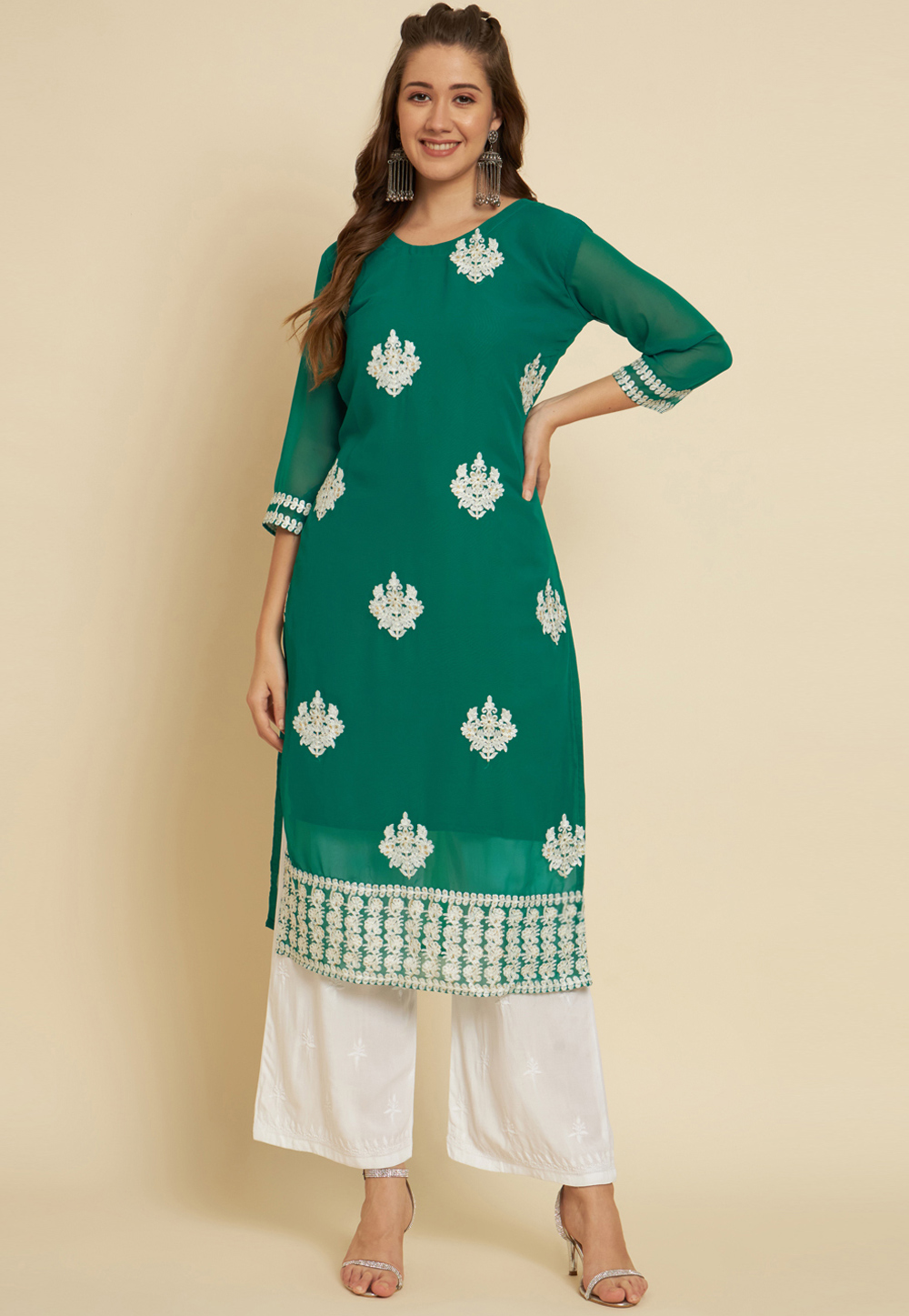 Green Georgette Kurti 265760