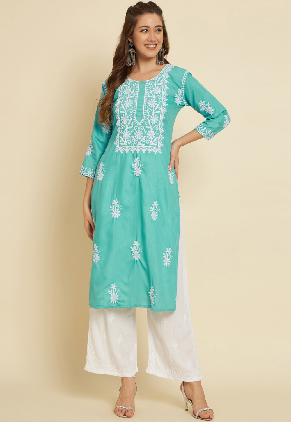 Sea Green Cotton Kurti 265763