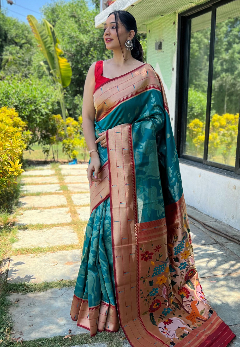 Teal Soft Silk Saree With Blouse 266244