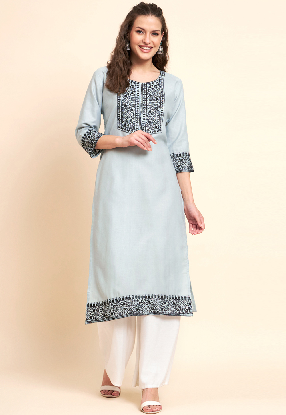 Grey Cotton Long Kurti 266917