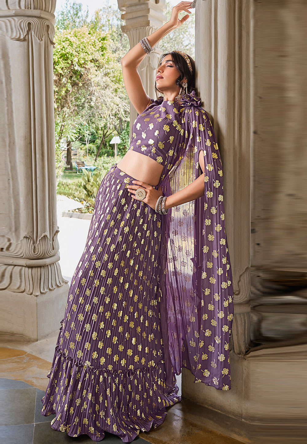 Light Purple Georgette Readymade A Line Lehenga Choli 266981