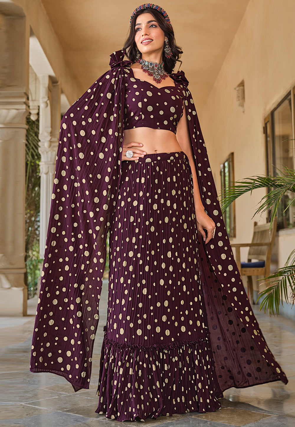 Wine Georgette Readymade A Line Lehenga Choli 266983
