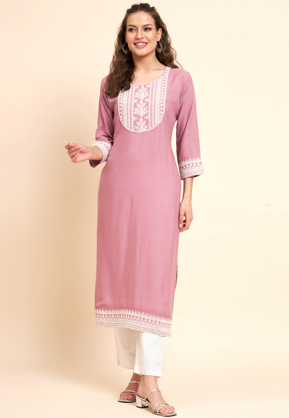 Pink Rayon Long Kurti 267096