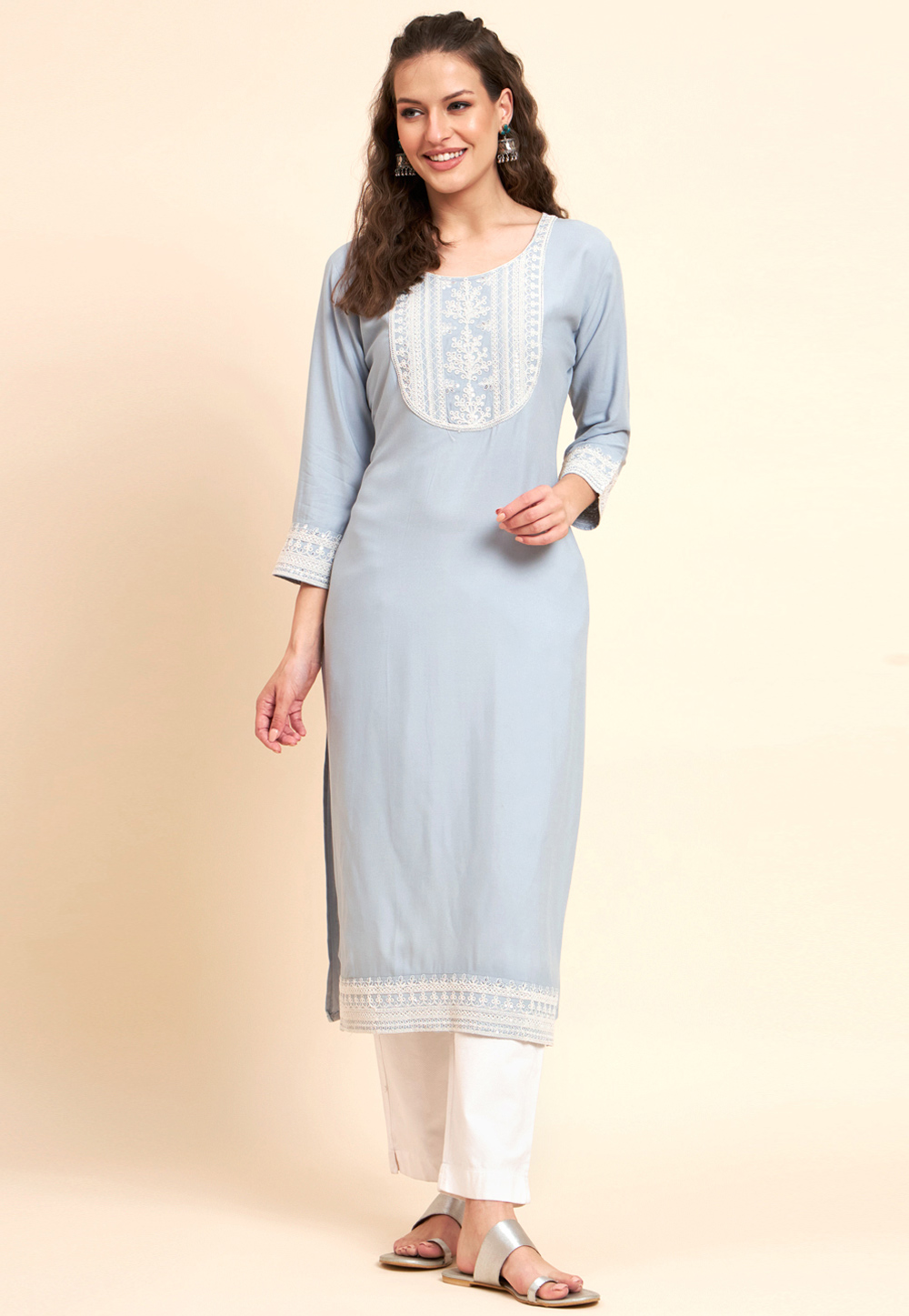 Sky Blue Rayon Long Tunic 267097