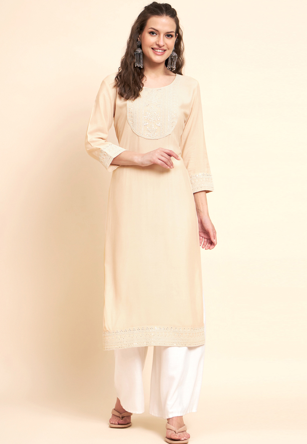 Beige Rayon Long Tunic 267099