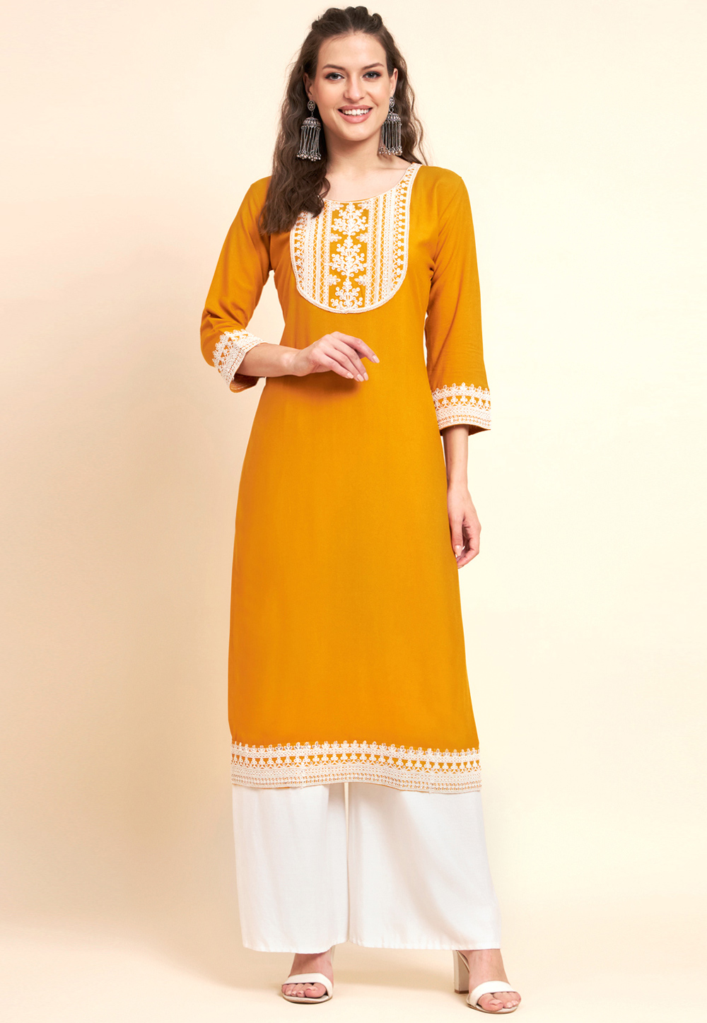 Mustard Rayon Long Tunic 267101