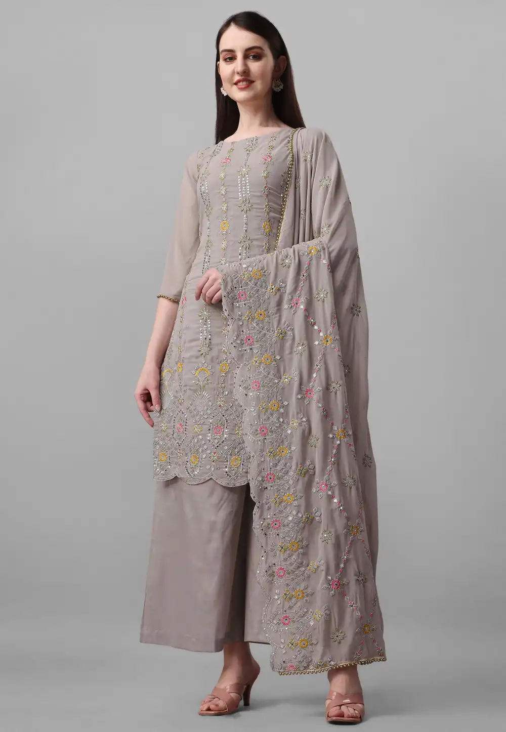 Grey Faux Georgette Pakistani Suit 267163