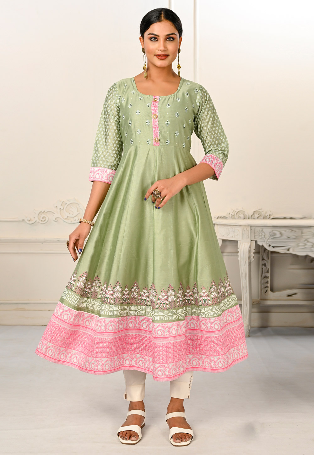 Pista Green Cotton Long Kurti 267234
