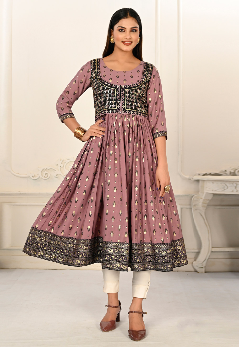Wine Cotton Long Kurti 267306