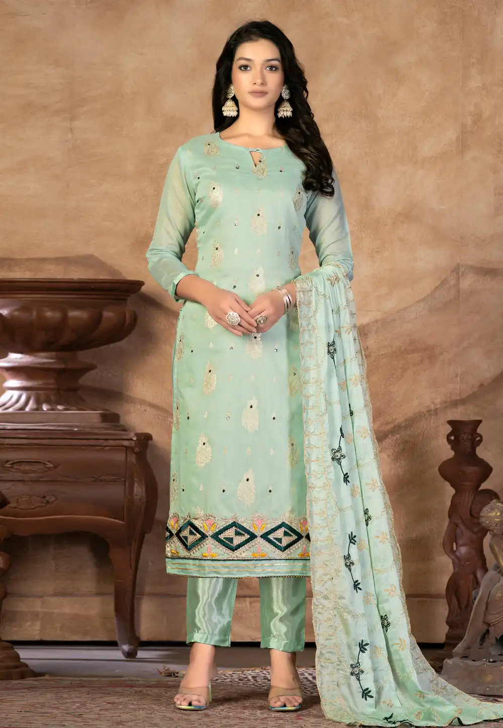 Sea Green Banarasi Pakistani Suit 267467
