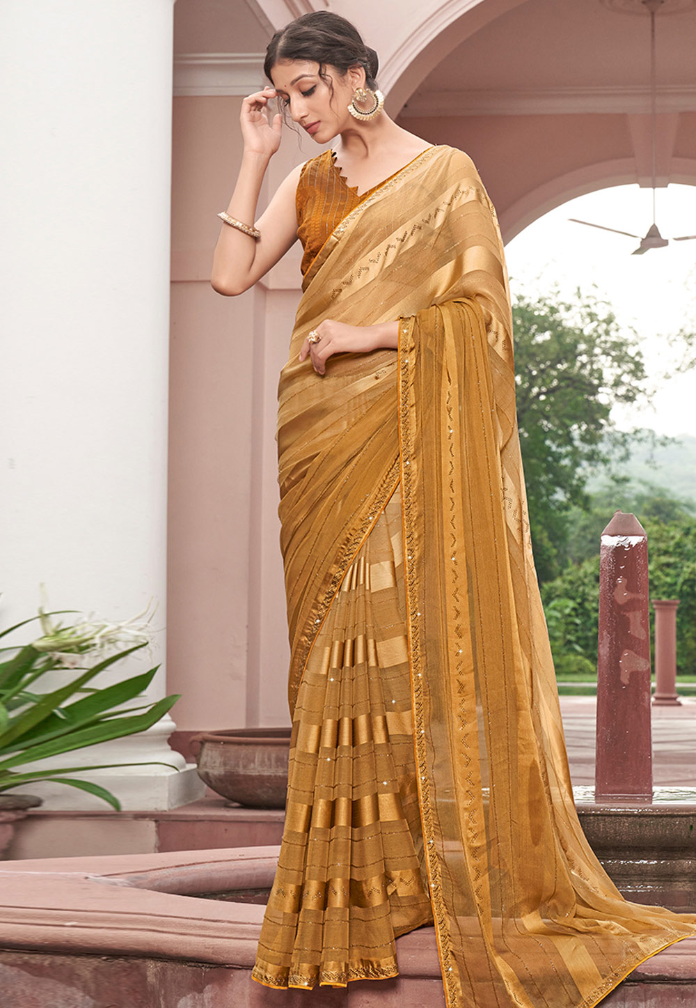 Mustard Chiffon Saree With Blouse 267789