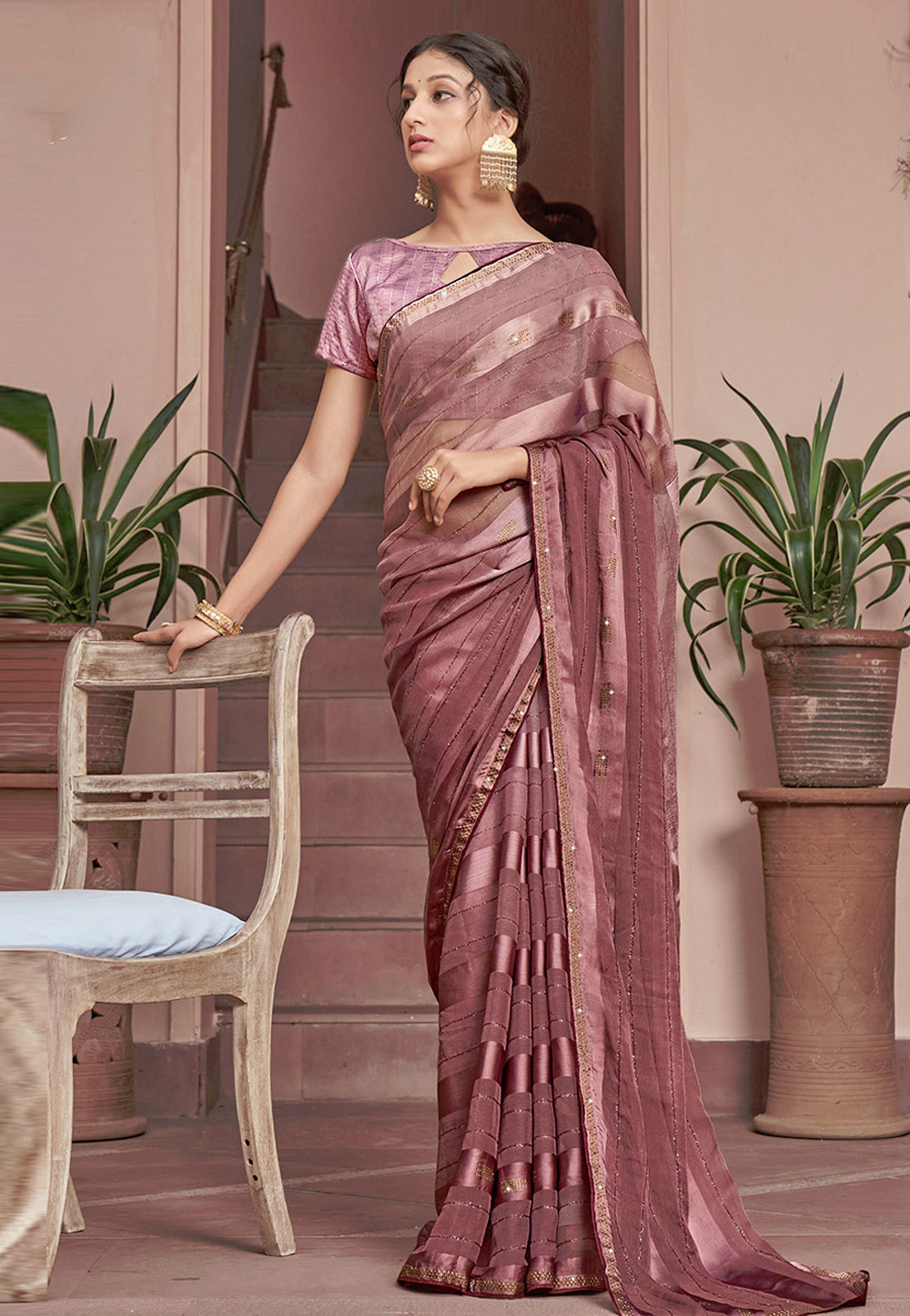 Pink Chiffon Saree With Blouse 267793