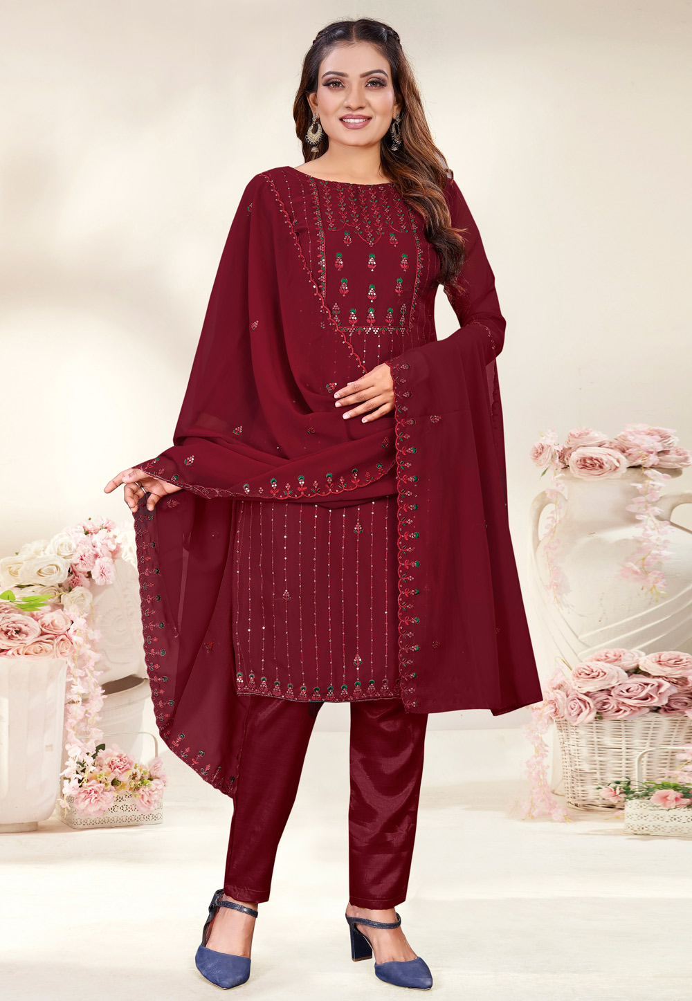 Maroon Georgette Pakistani Suit 268097
