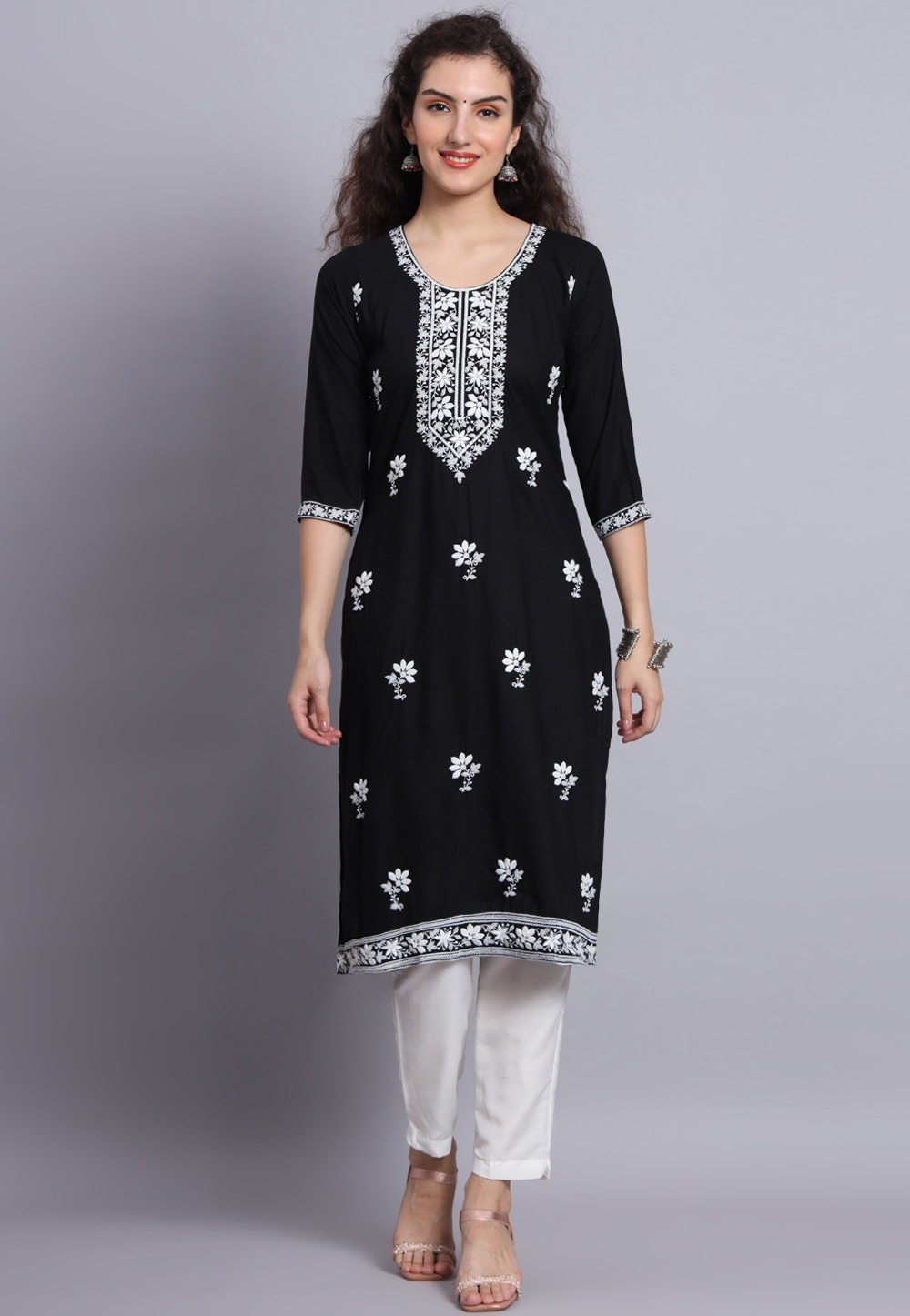 Black Rayon Long Kurti 268427