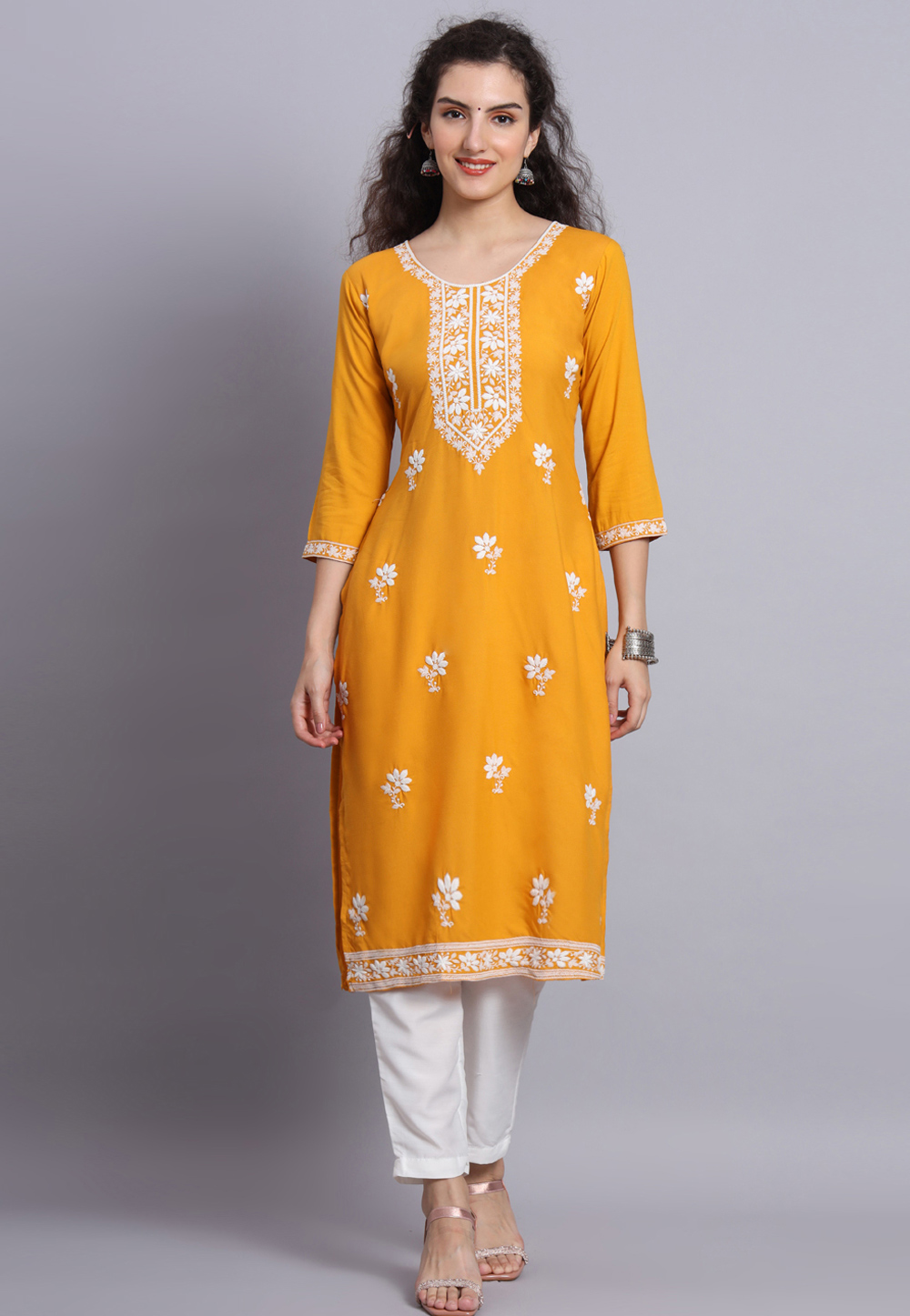 Yellow Rayon Long Tunic 268428