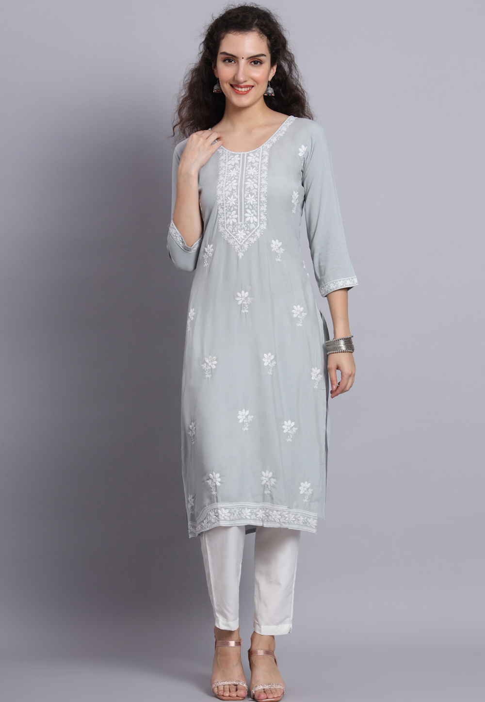 Grey Rayon Long Kurti 268429