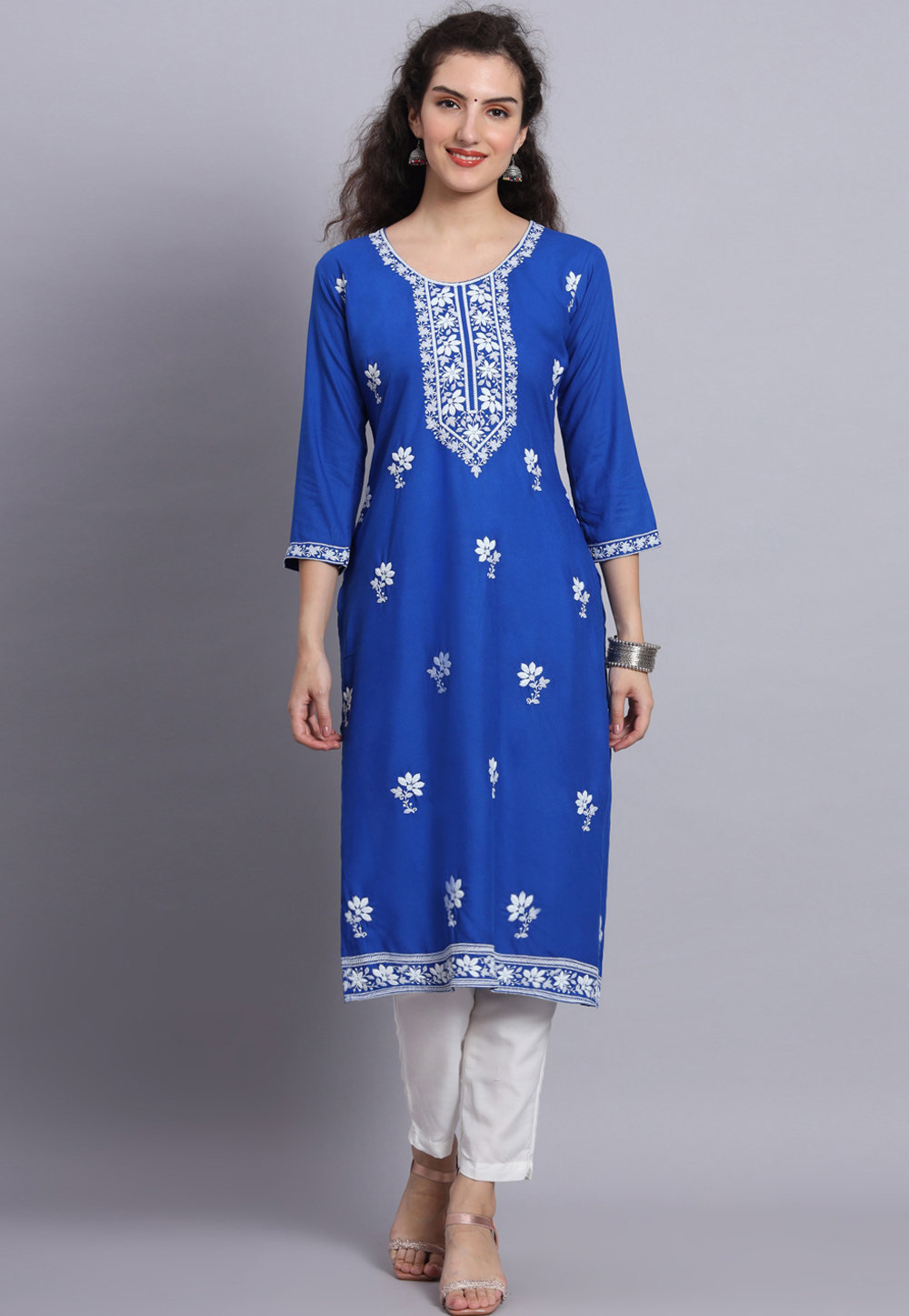 Blue Rayon Long Kurti 268431