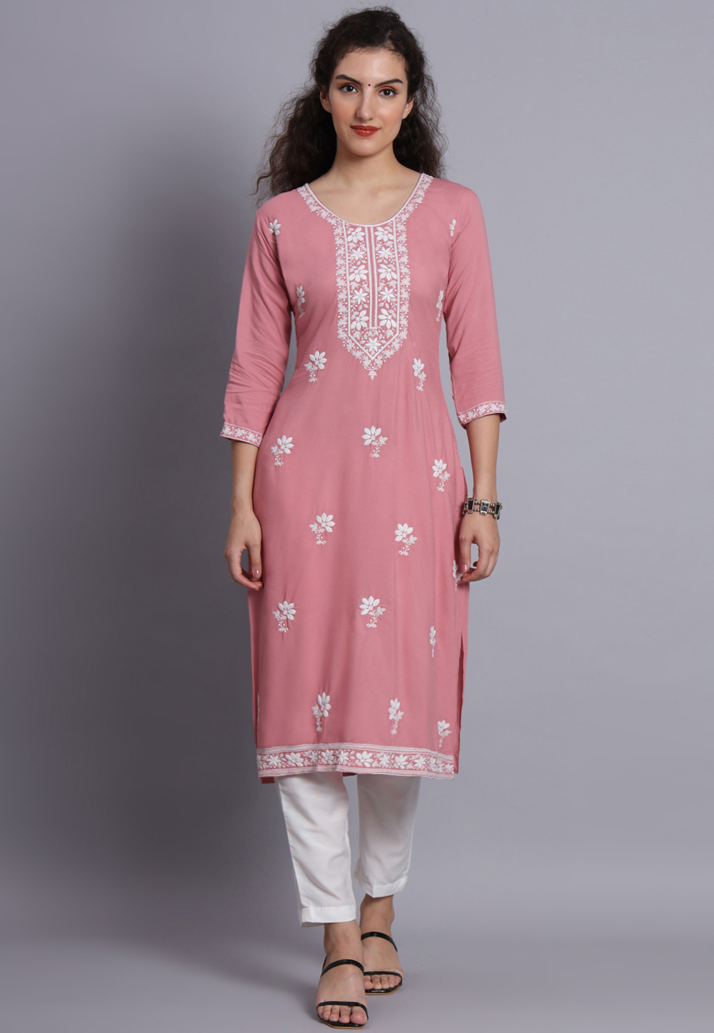 Pink Rayon Long Tunic 268432