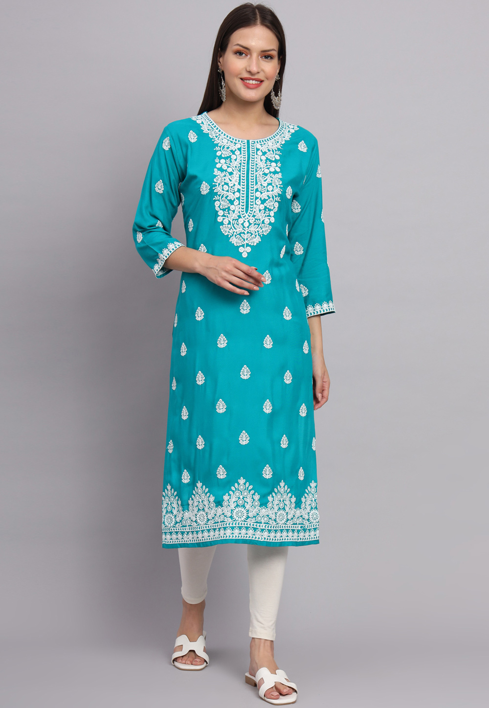 Sky Blue Rayon Long Kurti 268437