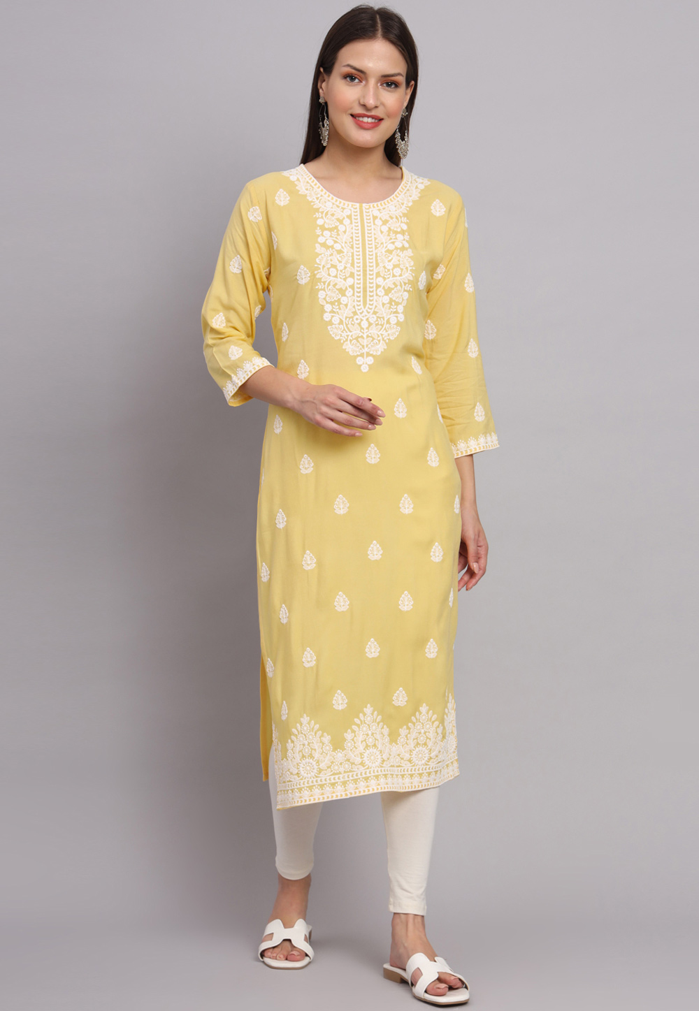 Yellow Rayon Long Tunic 268438